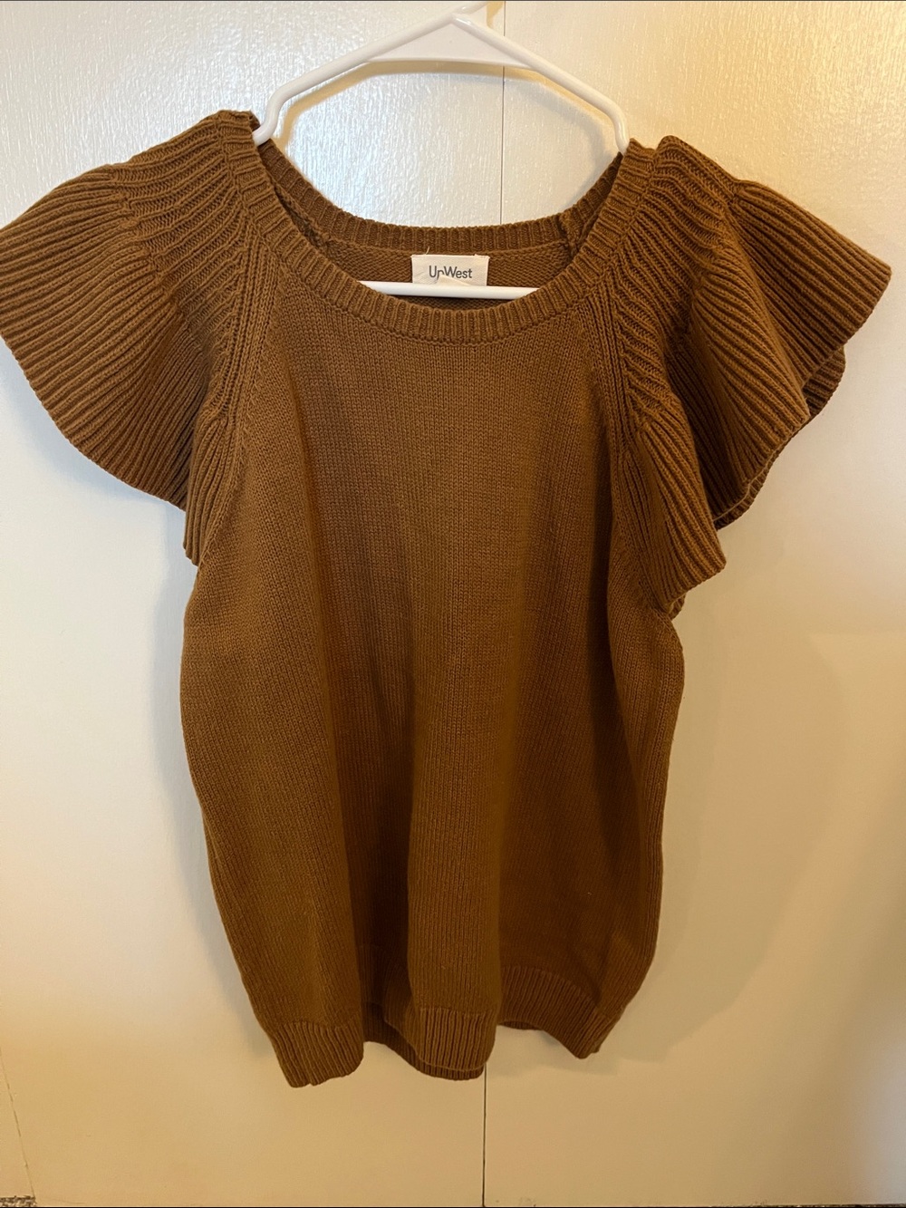 UpWest Brown Ruffle-Sleeve Knit Top